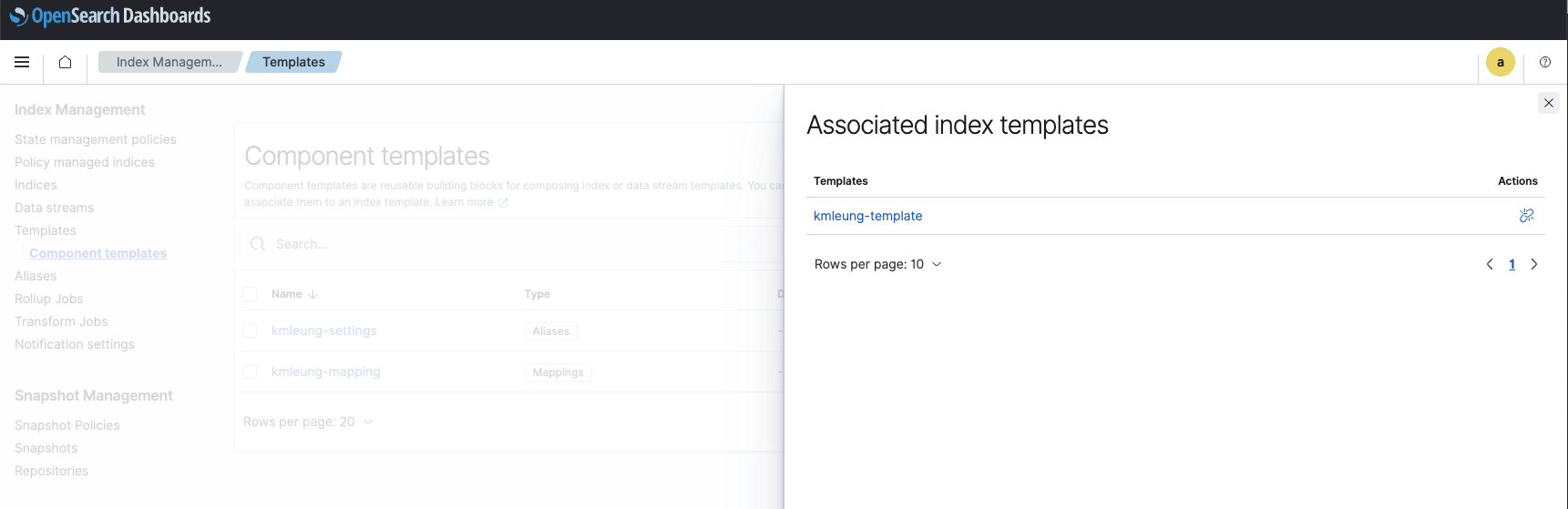 Aggregated view to help admin better manage index templates with component templates