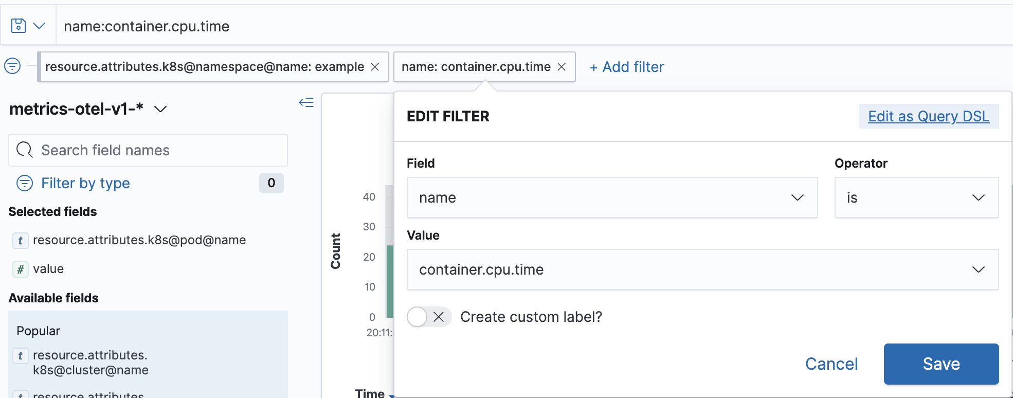 Saved Search for container CPU time