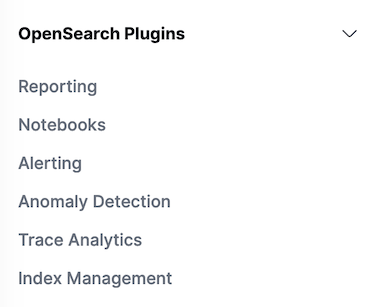 OpenSearch Dashboards side bar with link