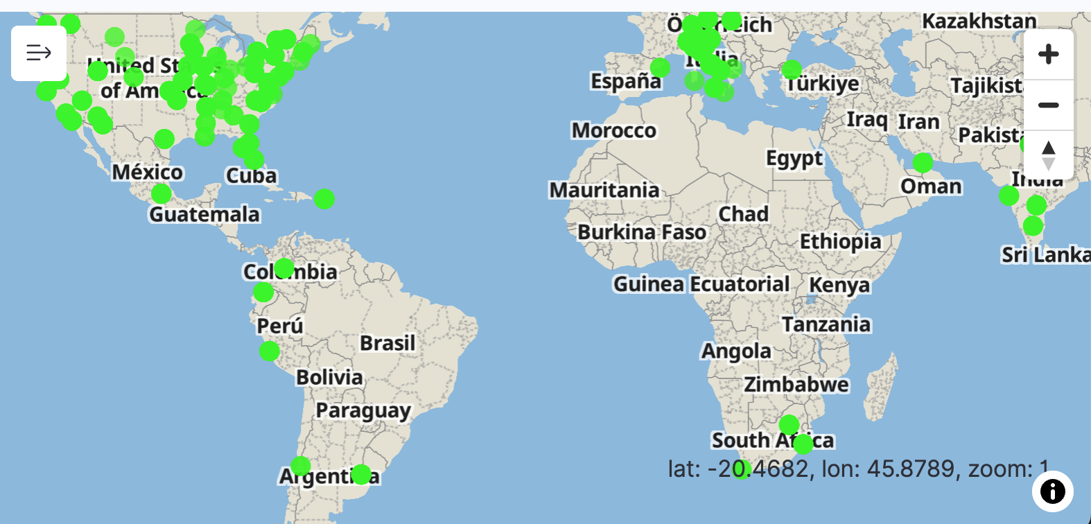 Example coordinate map in OpenSearch Dashboards