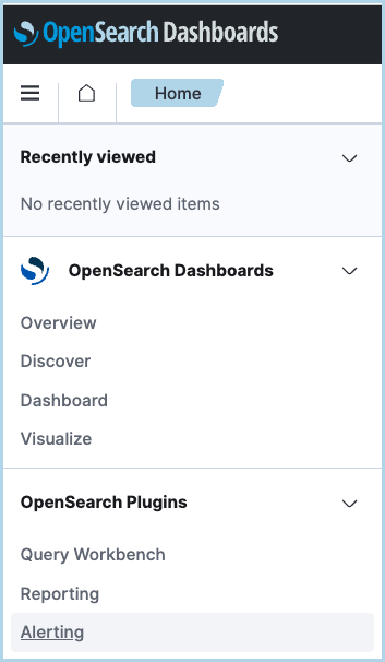 OpenSearch Dashboards side bar with link