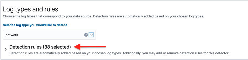 Selecting threat detector log type to auto-populate rules