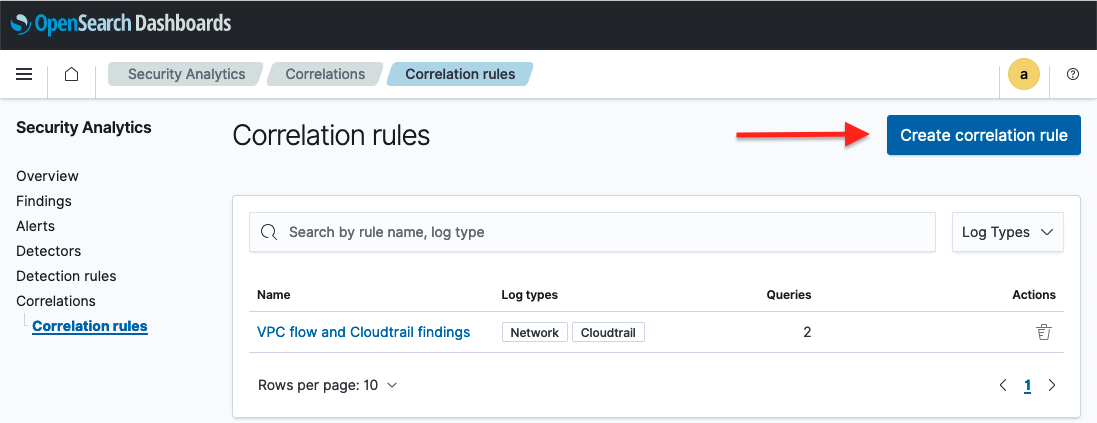 The correlation rules page