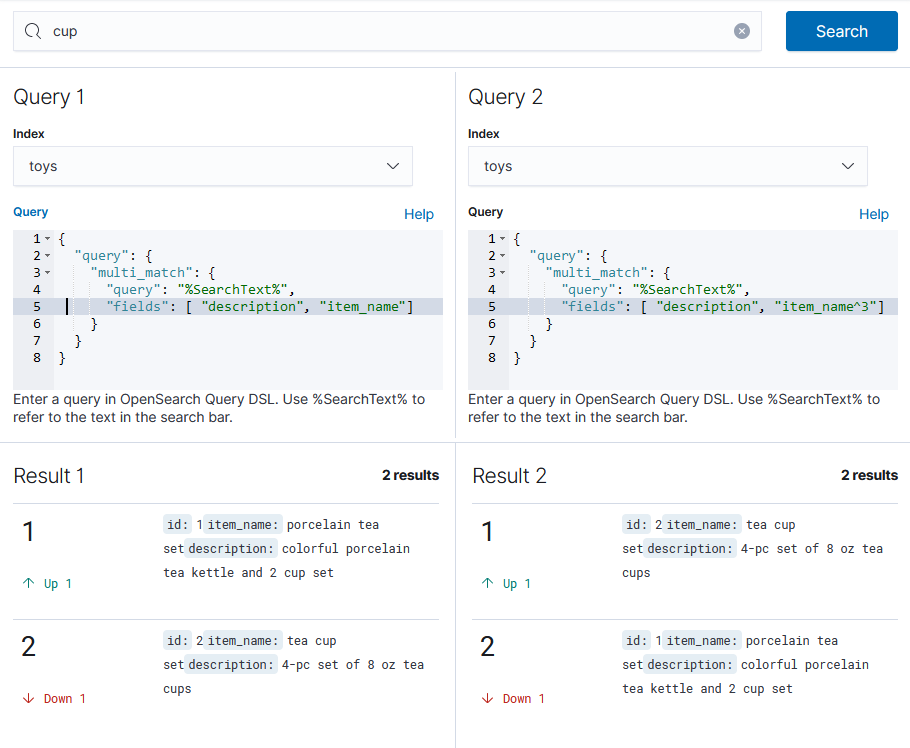 Compare search results