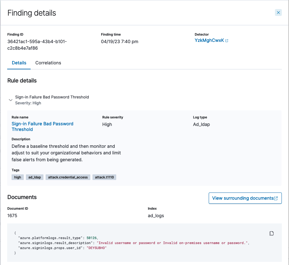 Finding details pane