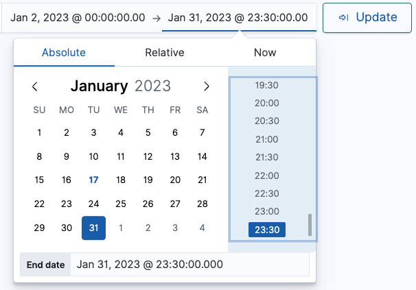 Start and end times interface