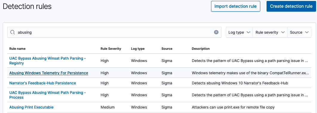 Selecting a rule in the Rules name list