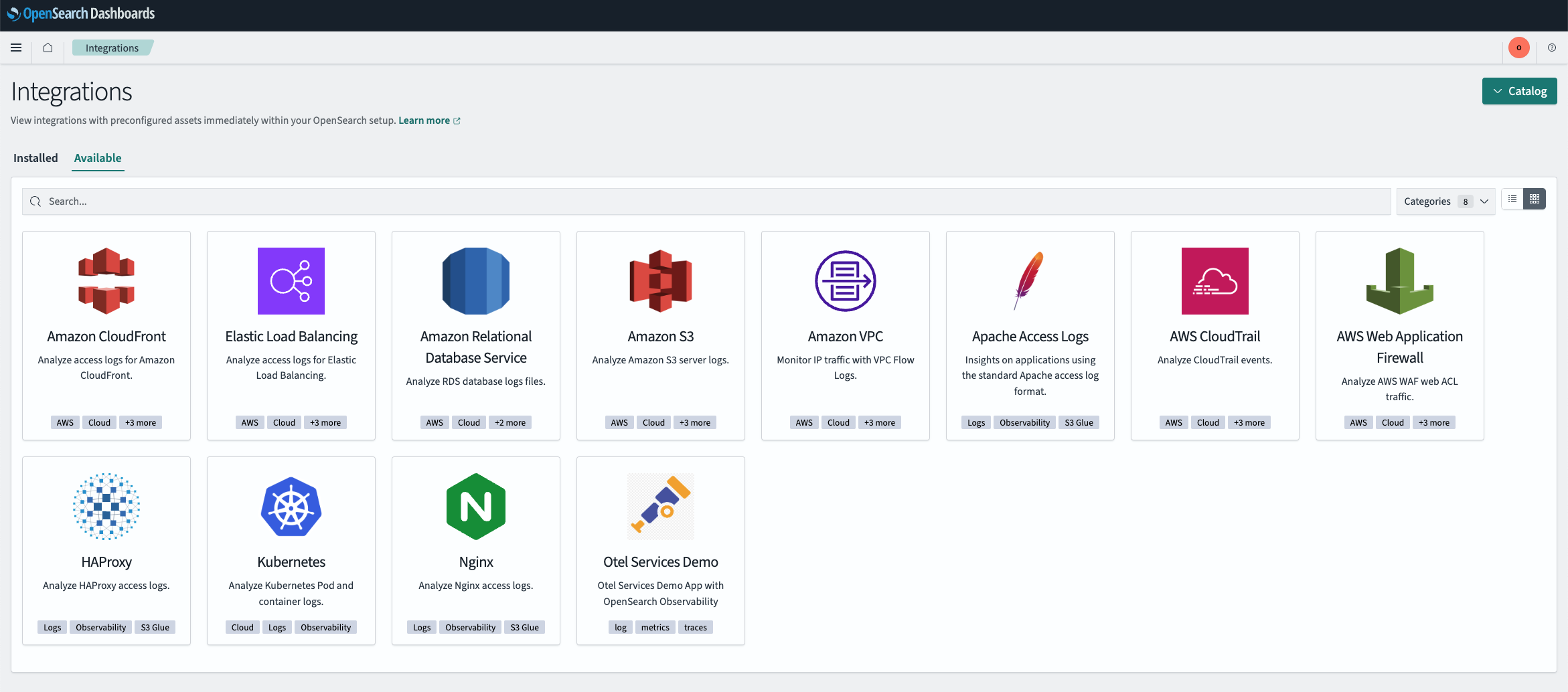 Integrations assets available in OpenSearch Dashboards