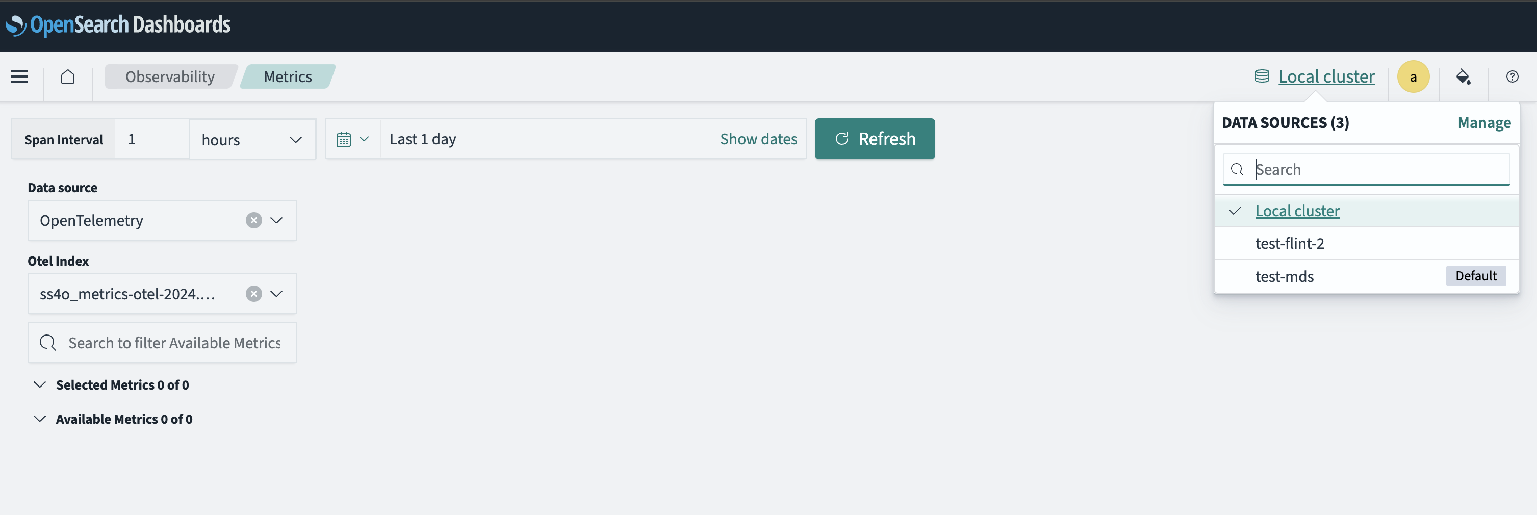 Switching clusters using the Metrics analytics tool