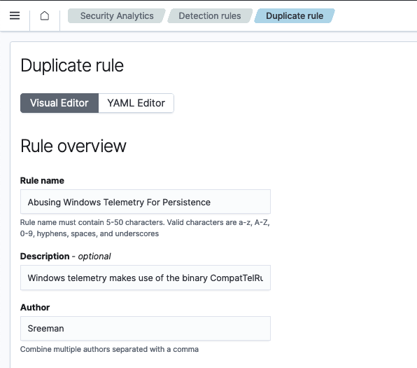 Selecting the duplicate button opens the Duplicate rule window