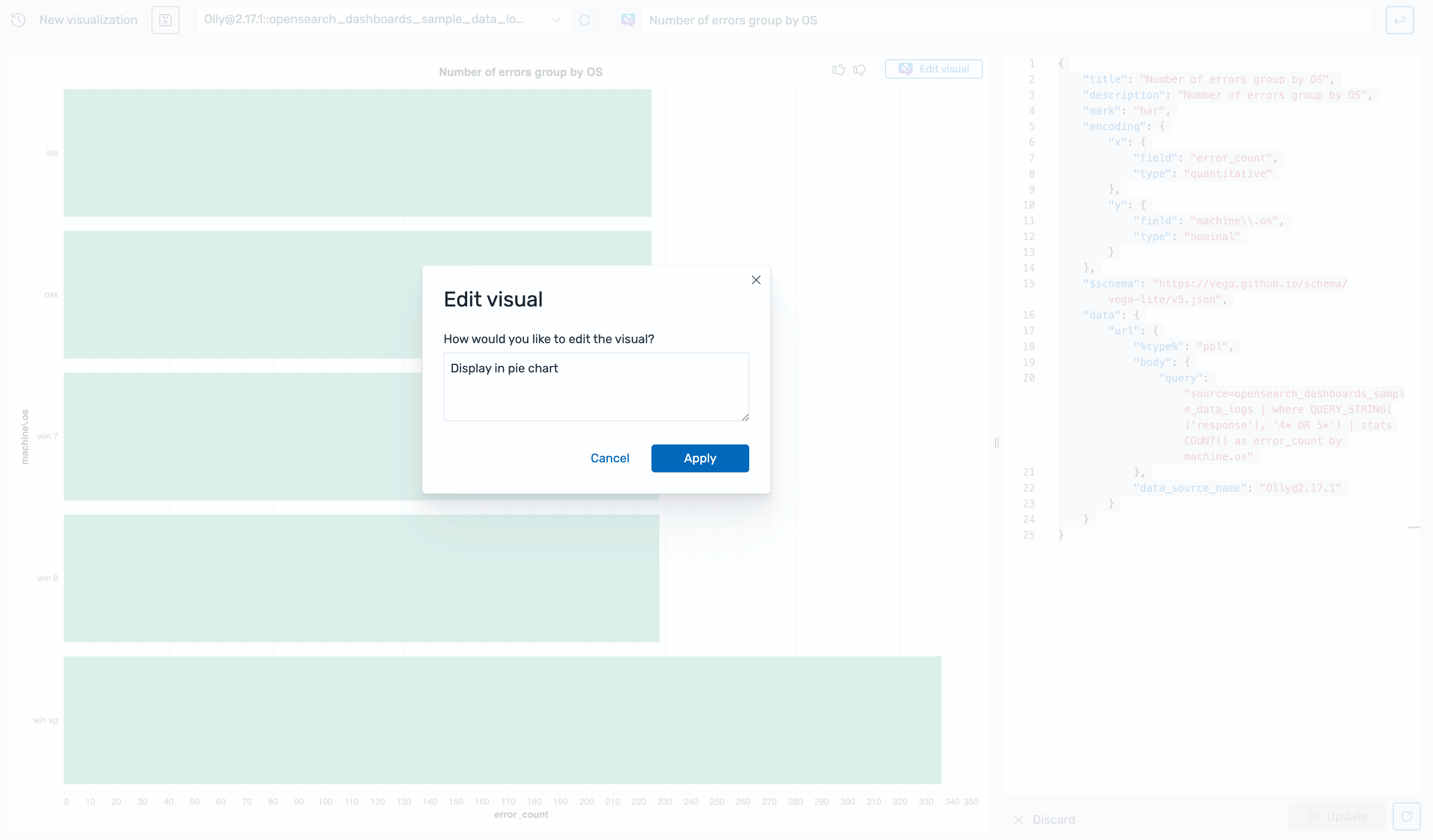 Create a visualization by selecting natural language