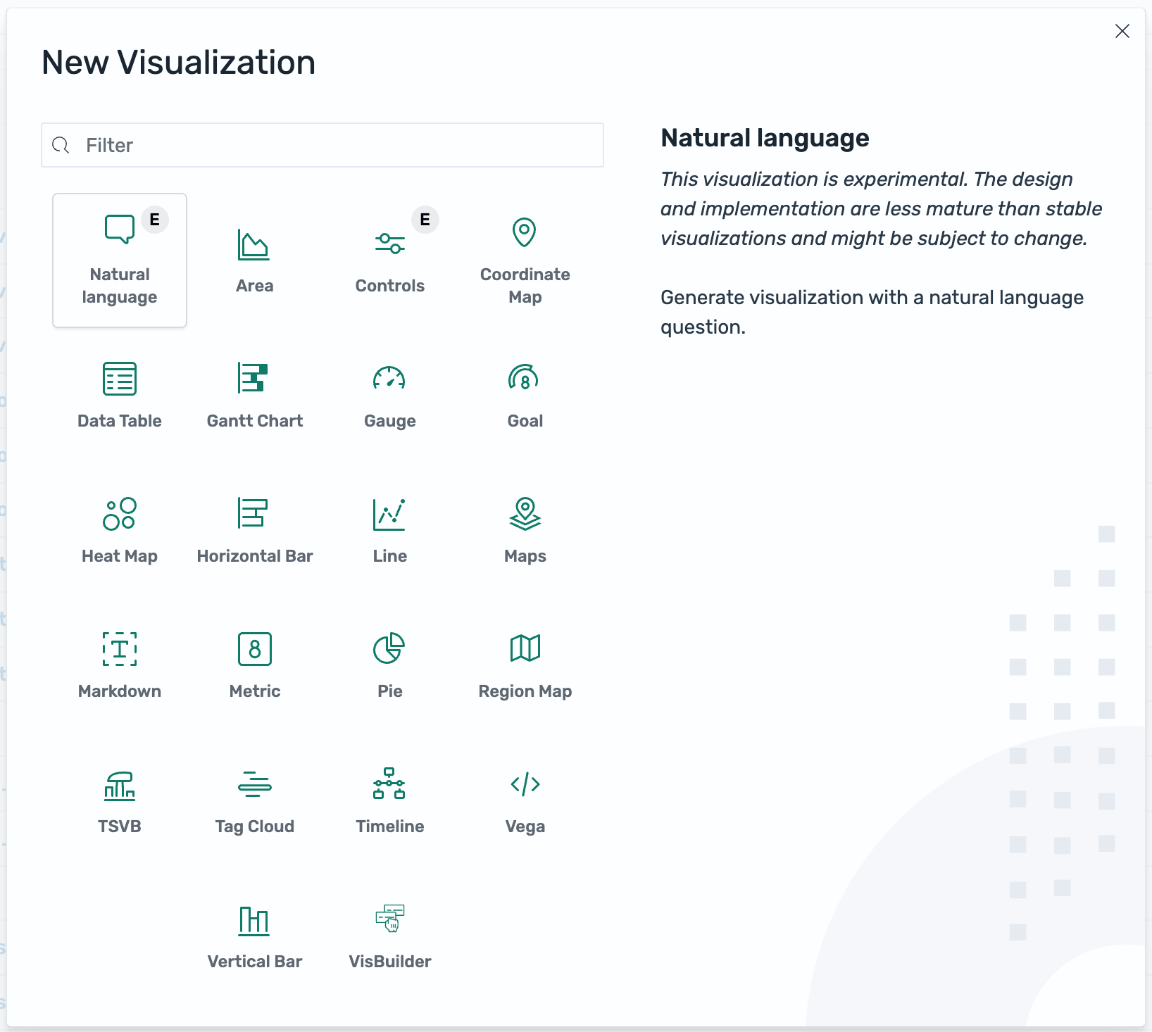 Create a visualization by selecting natural language