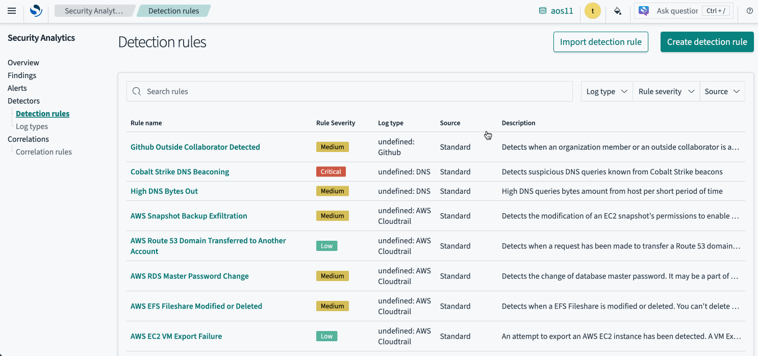 Multiple data sources in Security analytics list page