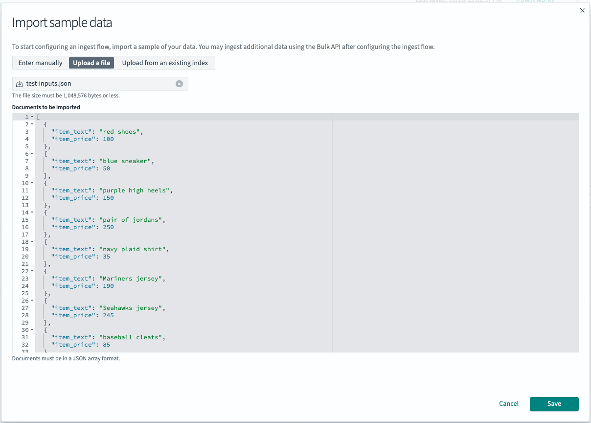 Import data modal