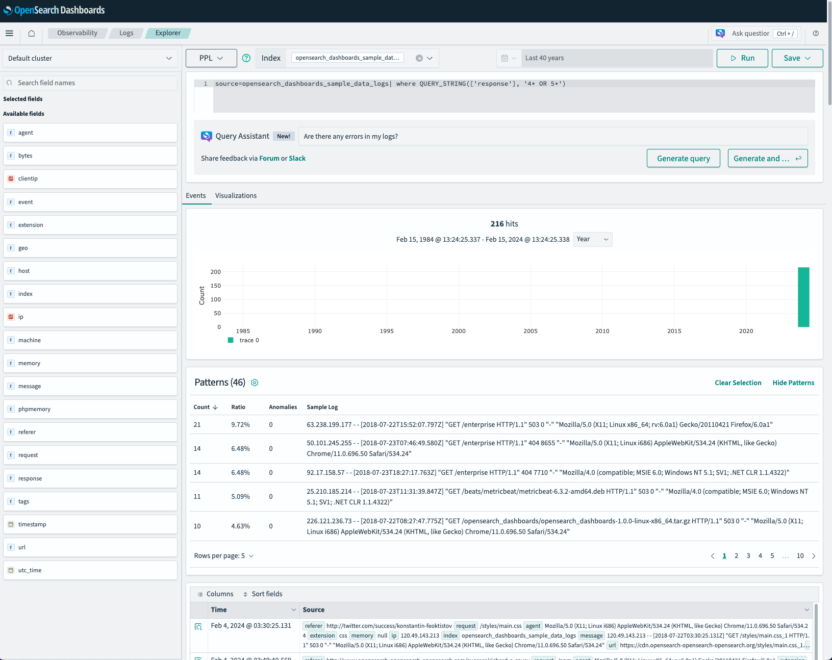 Sample OpenSearch Query Assist screen view