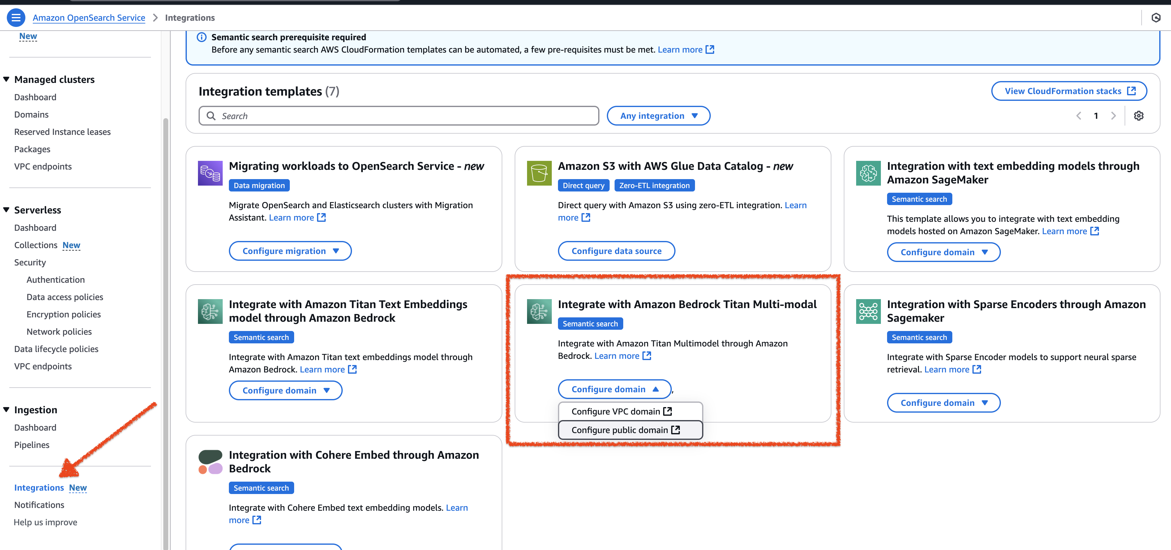 Semantic search CloudFormation integration