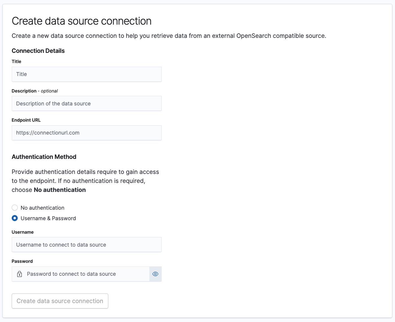 Create a data source connection user interface