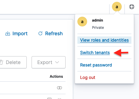 Switching tenants in the user menu