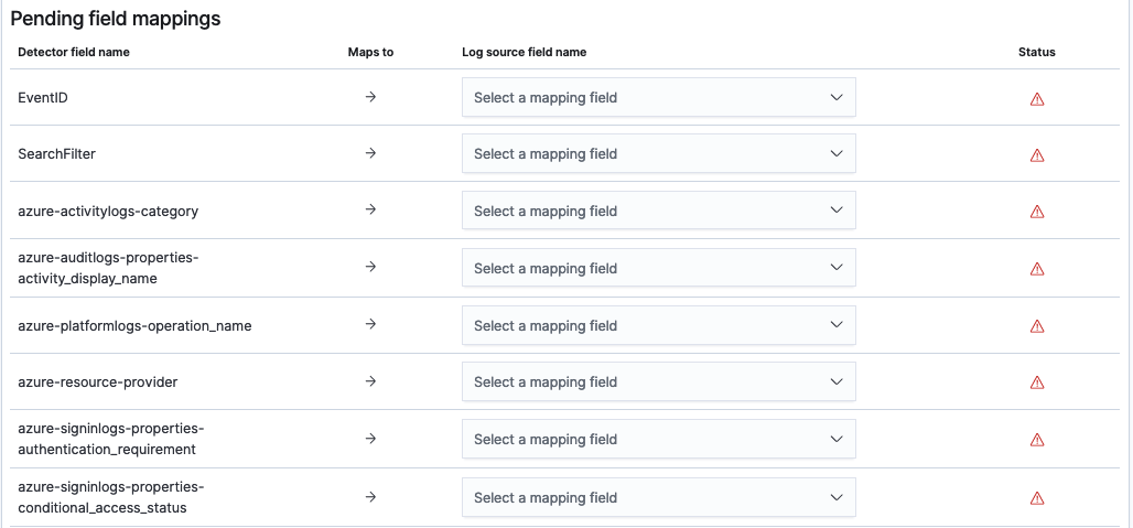 Field mapping example for pending mappings