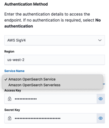 SigV4 auth type setup