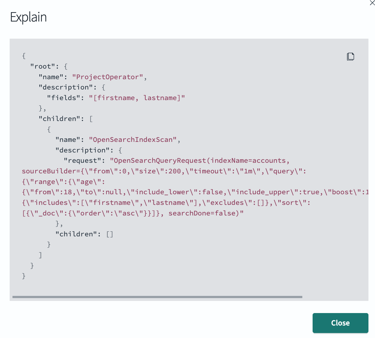 Query Workbench PPL query explanation pane