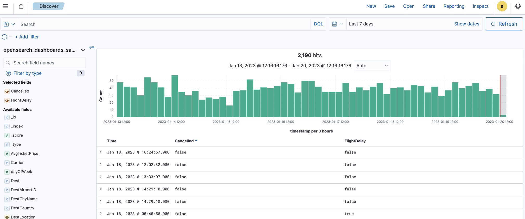 Exploring data fields interface