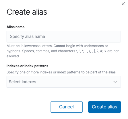 User interface showing create Alias page