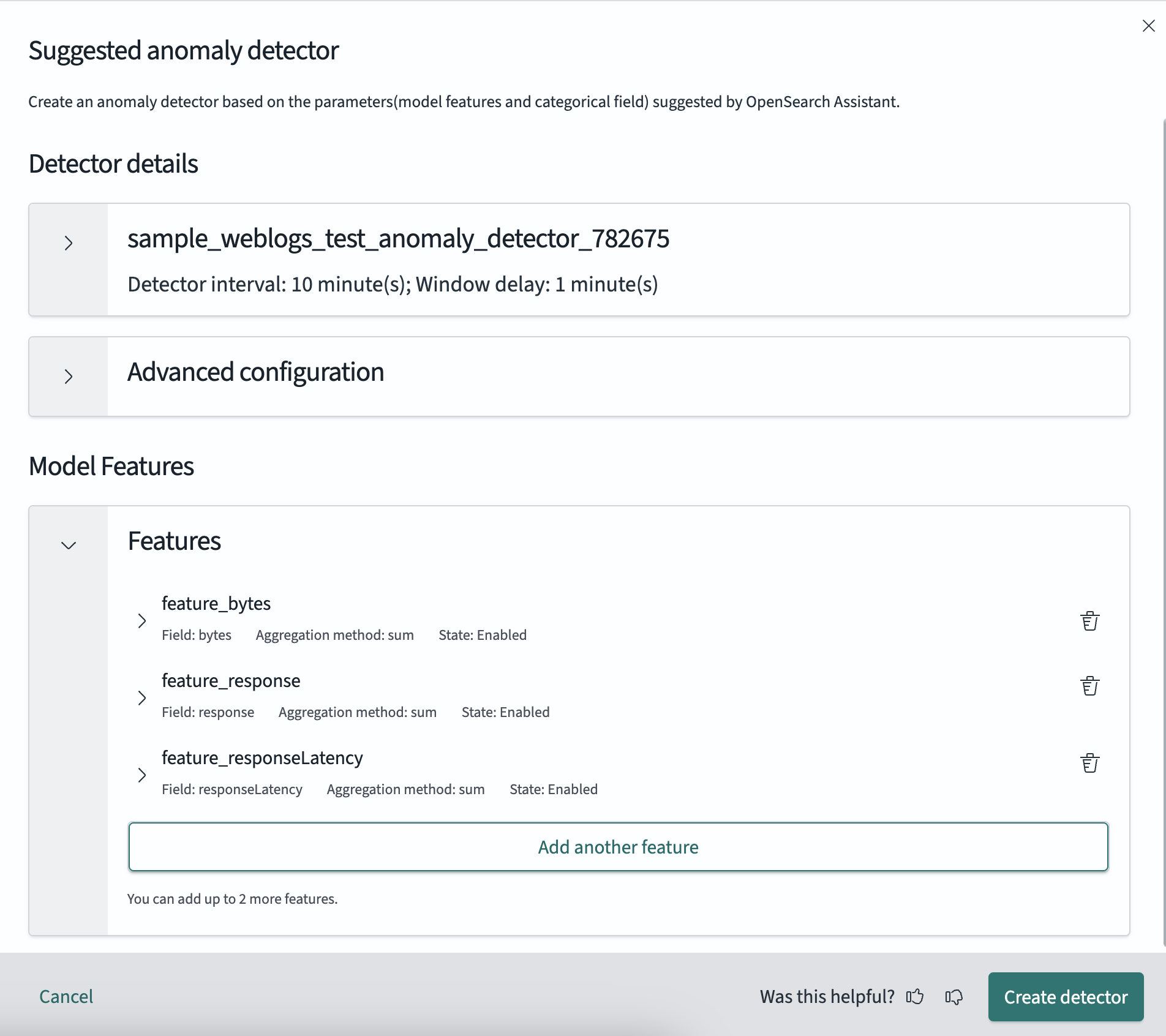 Suggested anomaly detector