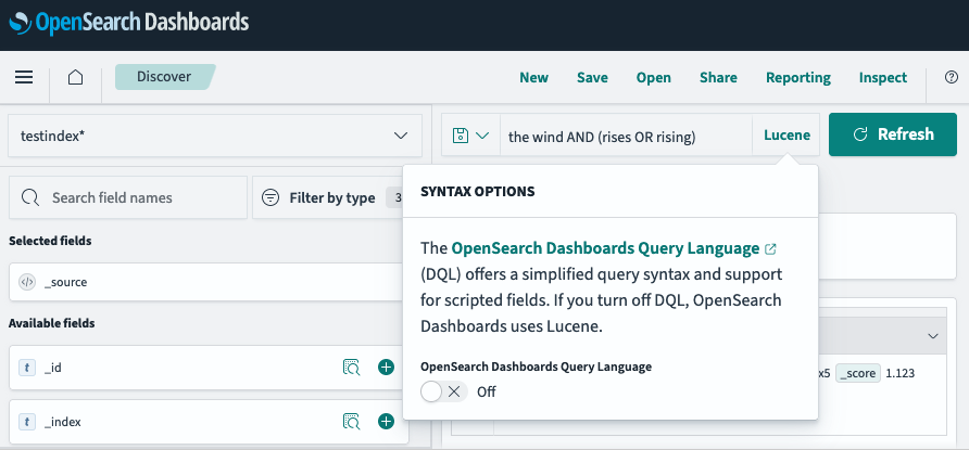 Using query string syntax in OpenSearch Dashboards Discover