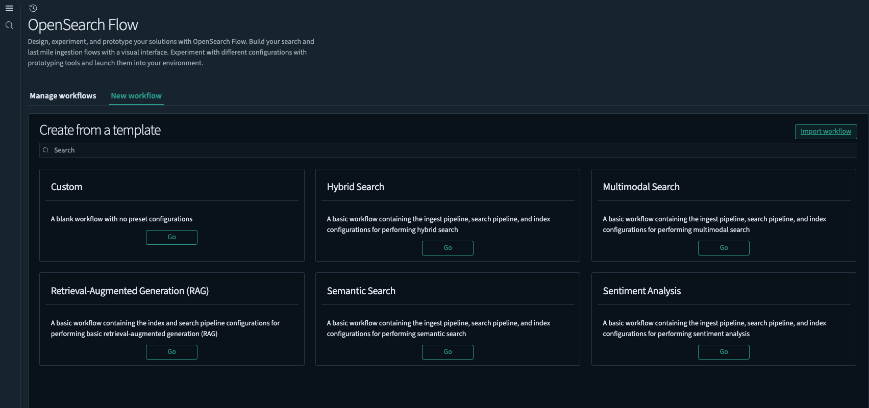 OpenSearch Flow template page