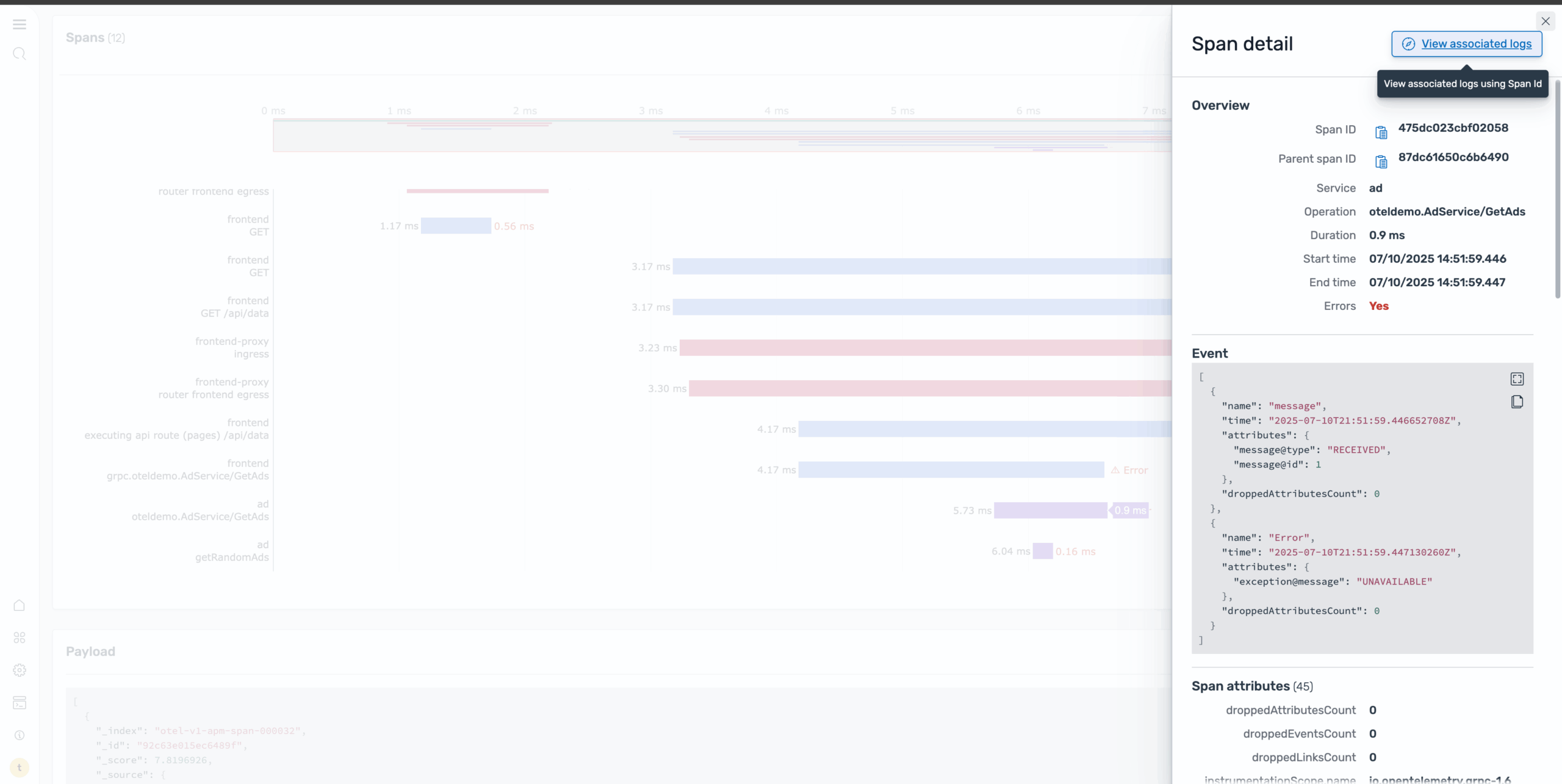 A screenhot of the errors page.